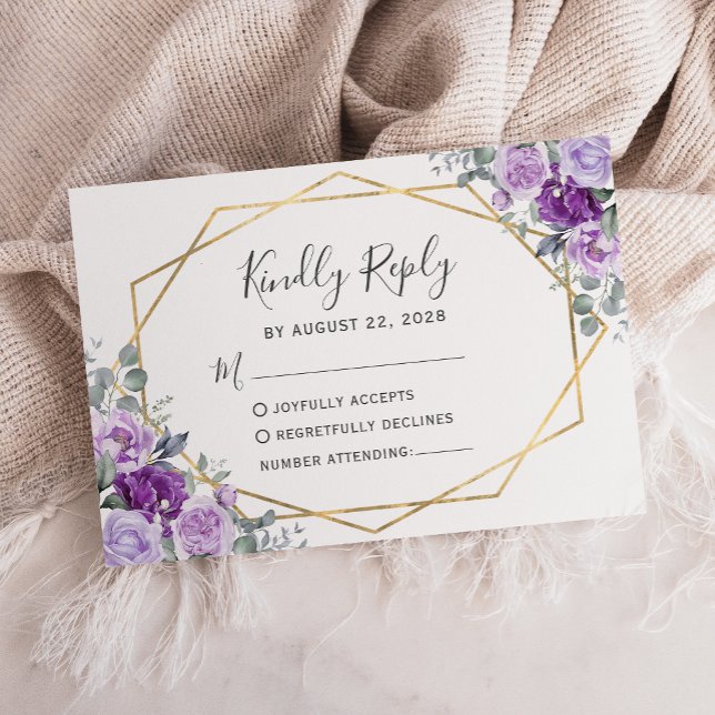 Lila Aquarellgoldrahmen weiß RSVP Karte (Von Creator hochgeladen)