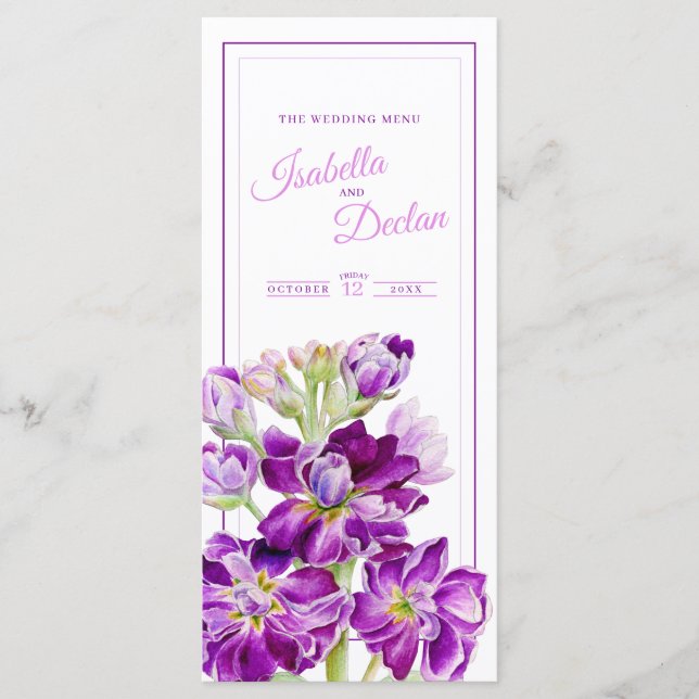 Lila Aquarellkalender Blume Hochzeitsmenü Menükarte (Vorderseite)