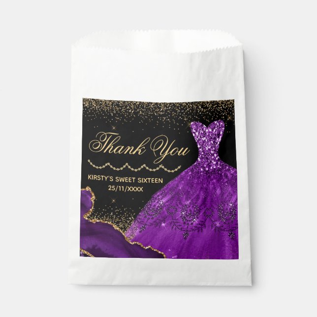 Lila Aquarellkleid Sweet 16 Geburtstag Geschenktütchen (Vorderseite)