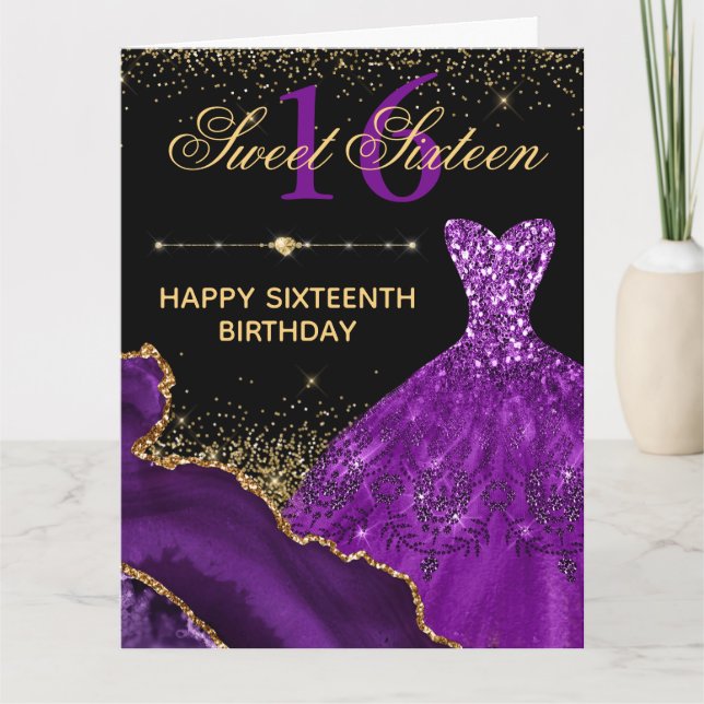 Lila Aquarellkleid Sweet 16 Geburtstagkarte Karte (Vorderseite)