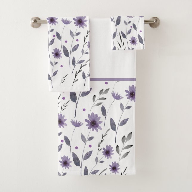 Lila Aquarellmotiv Daisy Floral Motif Badhandtuch Set (Insitu)