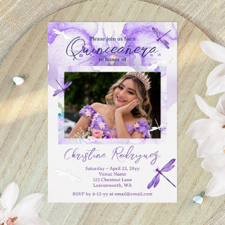 Lila Aquarellorchid, Dragonfly Quinceanera Folieneinladung