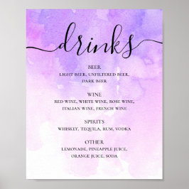 Lila Aquarellschrift Hochzeitsgetränke Bar Poster