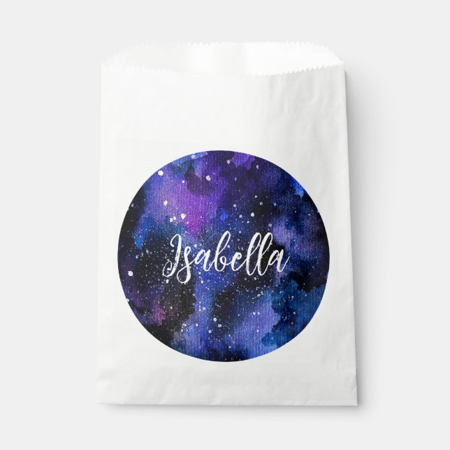 Lila Aquarelluniversum Geschenktütchen (Vorderseite)