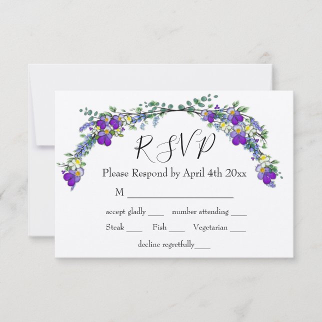 Lila Aquarellviolette RSVP Karte (Vorderseite)