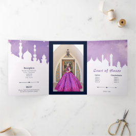 Lila arabische Nächte Wasserfarbe Quinceañera Tri- Dreifach Gefaltete Einladung