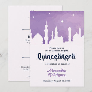 Lila arabische Nächte Wasserfarbe Quinceñera Einladung