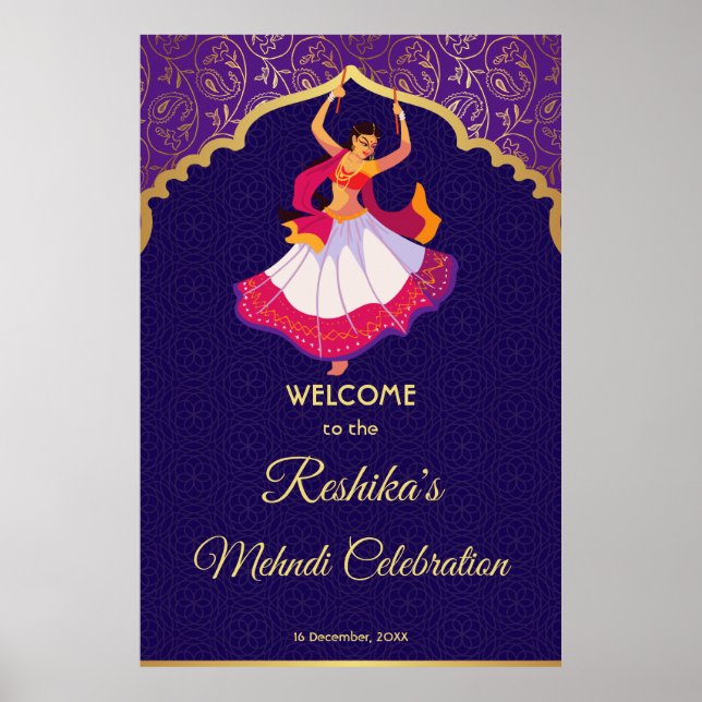 Lila arabisches Muster grenzt an Mehndi Poster (Vorne)
