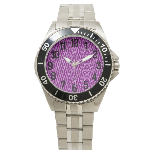 Lila Art Deco Blumenbeete Armbanduhr (Vorderseite)