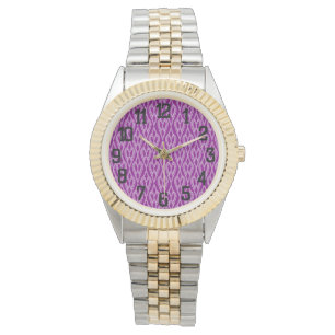 Lila Art Deco Blumenbeete Armbanduhr