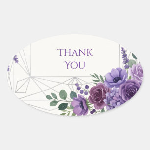 Lila Art Deco Floral Danke Ovaler Aufkleber