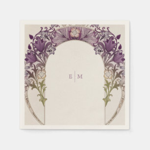 Lila Art Nouveau Mucha Monogram Initial Tabelle N Serviette
