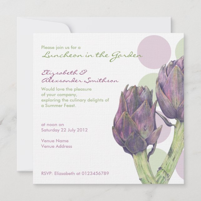 Lila Artichokes dots Luncheon Einladung (Vorderseite)