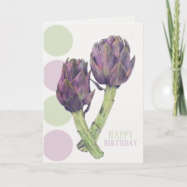 Lila Artichokes Geburtstagskarte Karte (Vorderseite)