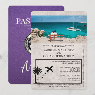 Lila Aruba Reisepass Hochzeitseinladung Einladung