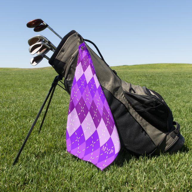 Lila Arygle mit weißem Stich Personalisiert Golfhandtuch (Gras)