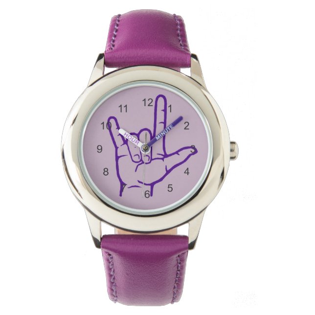 Lila ASL I-Liebe Sie sehen Armbanduhr (Vorderseite)