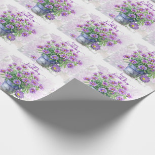 Lila Aster-Blume in einem Pot Happy Birthday Geschenkpapier