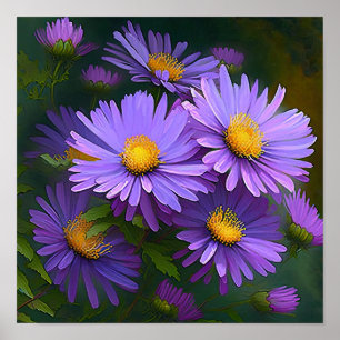 Lila Aster Blumen Art Print Poster