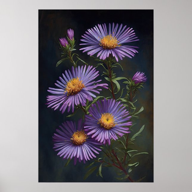 Lila Aster Blumen Art Print Poster (Vorne)