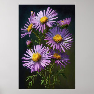 Lila Aster Blumen Art Print Poster