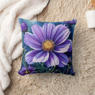 Lila Aster September Geburtshaus Blume Wasserfarbe Kissen