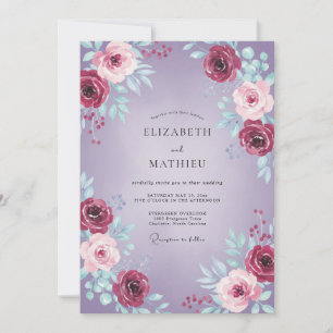 Lila-ätherische Rosenhochzeit Einladung