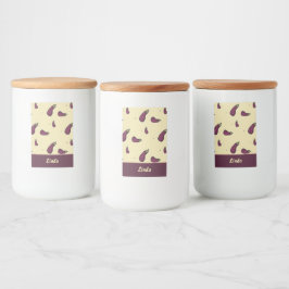 Lila Auberginen auf gelb Lebensmitteletikett