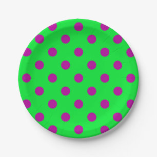 Lila auf grünem Polka-Punkte-Musterdesign  Pappteller