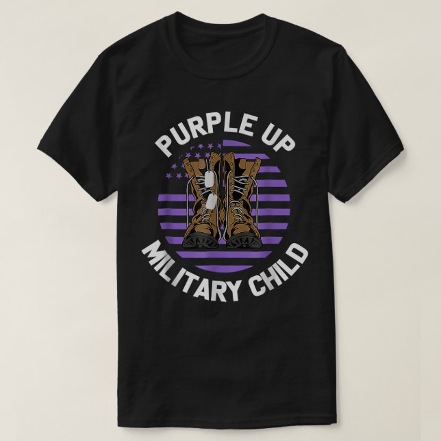 Lila aufgestelltes militärisches Kind stimuliert U T-Shirt (Design vorne)