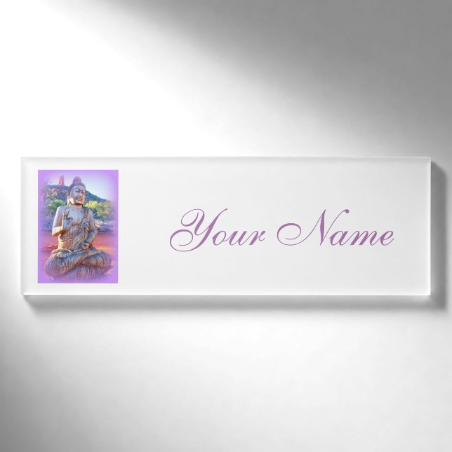 lila Aura-Meditationsbuddha Namenschild (Vorderseite)