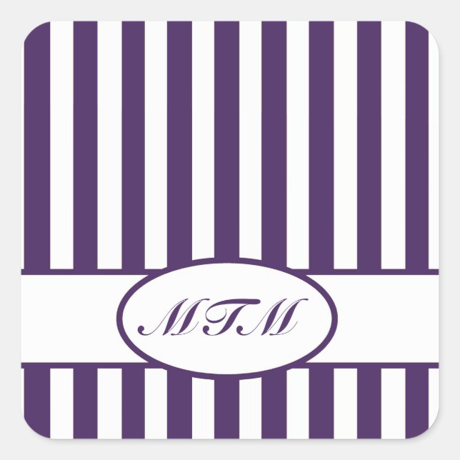Lila autonale Streifen mit Monogramm Quadratischer Aufkleber (Vorderseite)