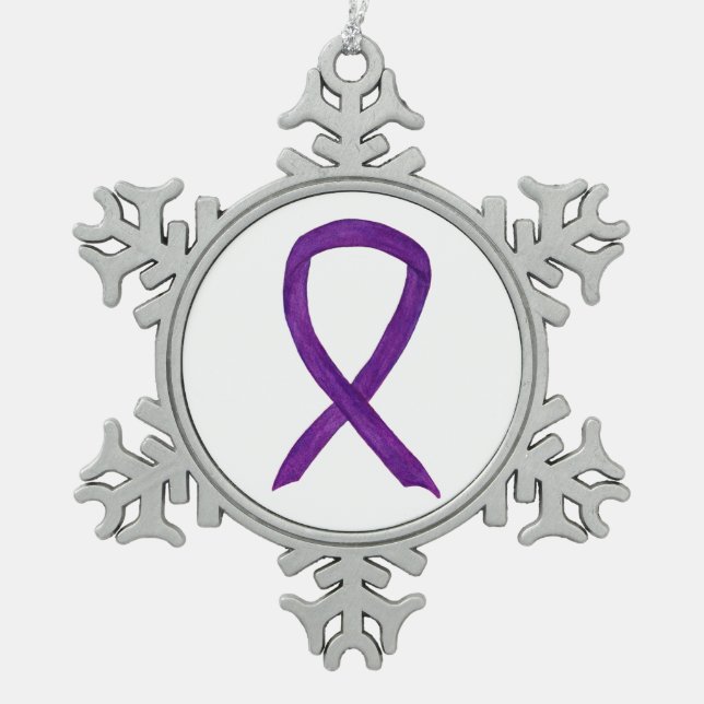 Lila Awareness Ribbon Charm Schneeflocken Zinn-Ornament (Vorderseite)