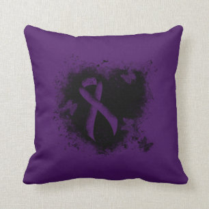 Lila Awareness Ribbon Grunge Herz Kissen
