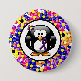 Lila Awareness Ribbon Penguin Button