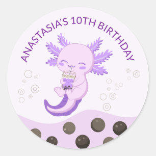 Lila Axolotl Blase Milk Boba Tea Geburtstagsparty Runder Aufkleber