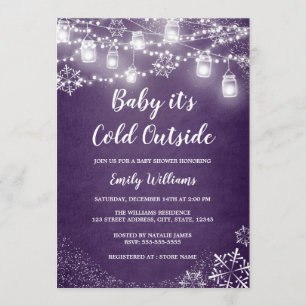 Lila Baby-Duschbaby ist kalt draußen im Winter Einladung