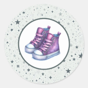 Lila Baby High Tops Babydusche Runder Aufkleber