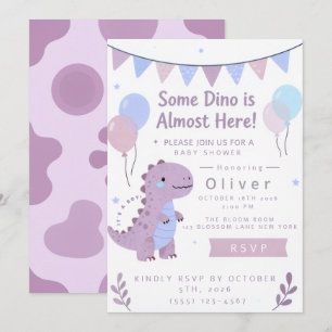 Lila Baby Shower Dino-Einladung Einladung