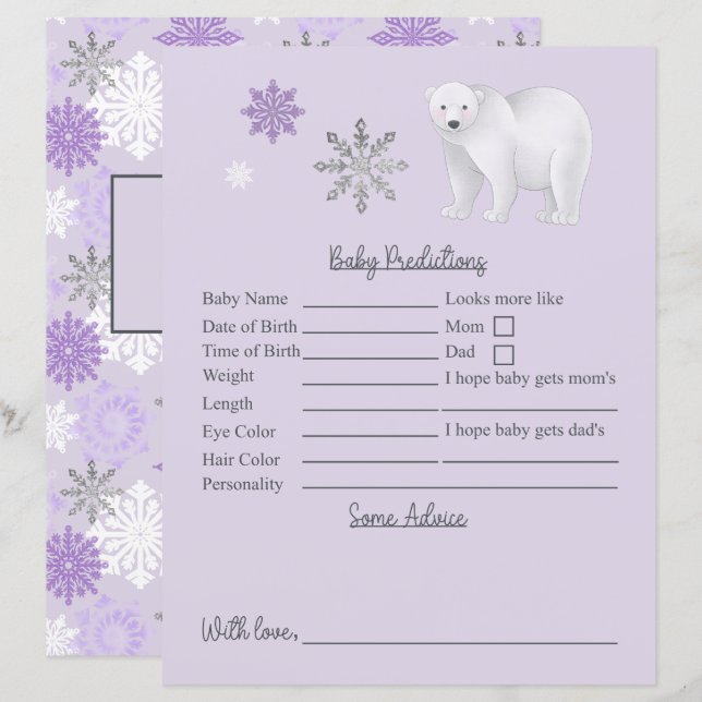 Lila Baby-Shower-Ratschlag für das Polar-Bären (Vorne/Hinten)