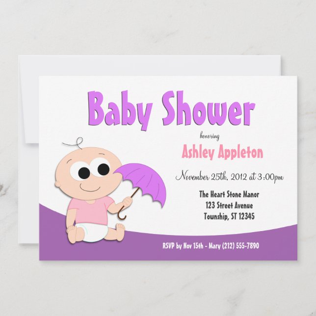 Lila Baby Umbrella - Einladungen zur Dusche (Vorderseite)