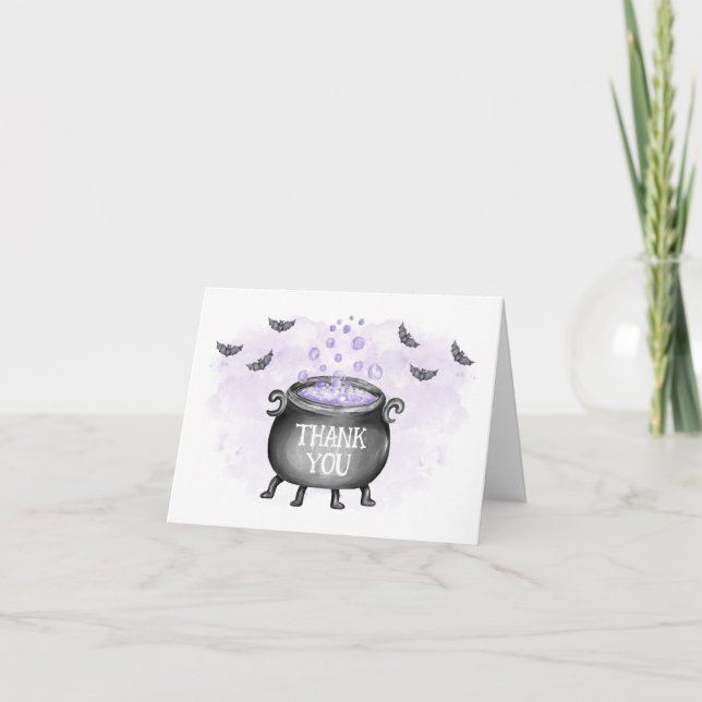 Lila Baby wird Halloween Baby Dusche brauen Dankeskarte (Vorderseite)