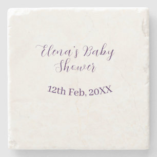 Lila Babyparty Name Datum stilvoll elegantsimple Steinuntersetzer