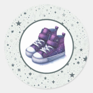 Lila Babyschuhe High Tops Baby Shower Runder Aufkleber