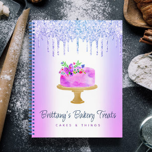 Lila Bäckerei Torte Glitter Tropfen Gebäck Nachtis Notizbuch