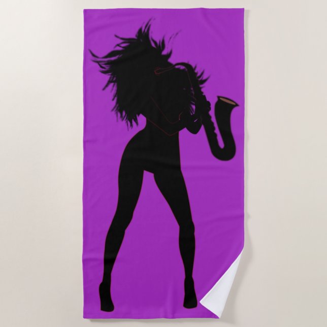 Lila Badetuch mit Saxophone Spielerin Frau (Vorderseite)
