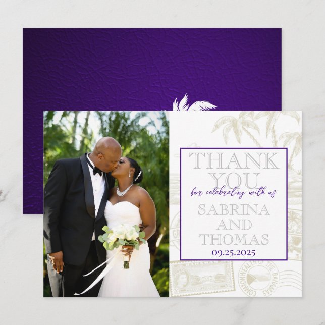 Lila Bahamas Wedding Foto Vielen Dank Dankeskarte (Vorne/Hinten)