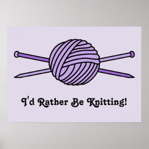 Lila Ball des Garns u. der strickenden Nadeln Poster