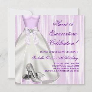 Lila Ball Gown High Heel Shoes Quinceanera Einladung