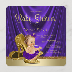 Lila Ballerina perlt Goldschuh-Baby-Dusche Einladung